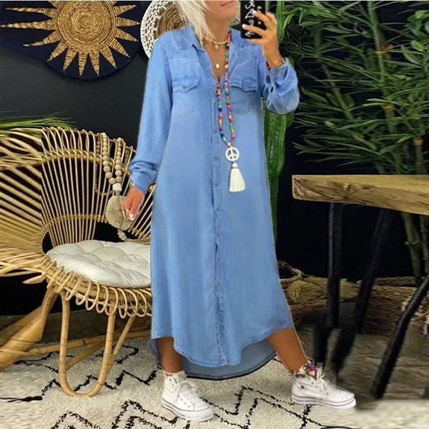 WW | Kleid Langärmeliges, locker sitzendes, knöpfbares Maxi Shirt Kleid