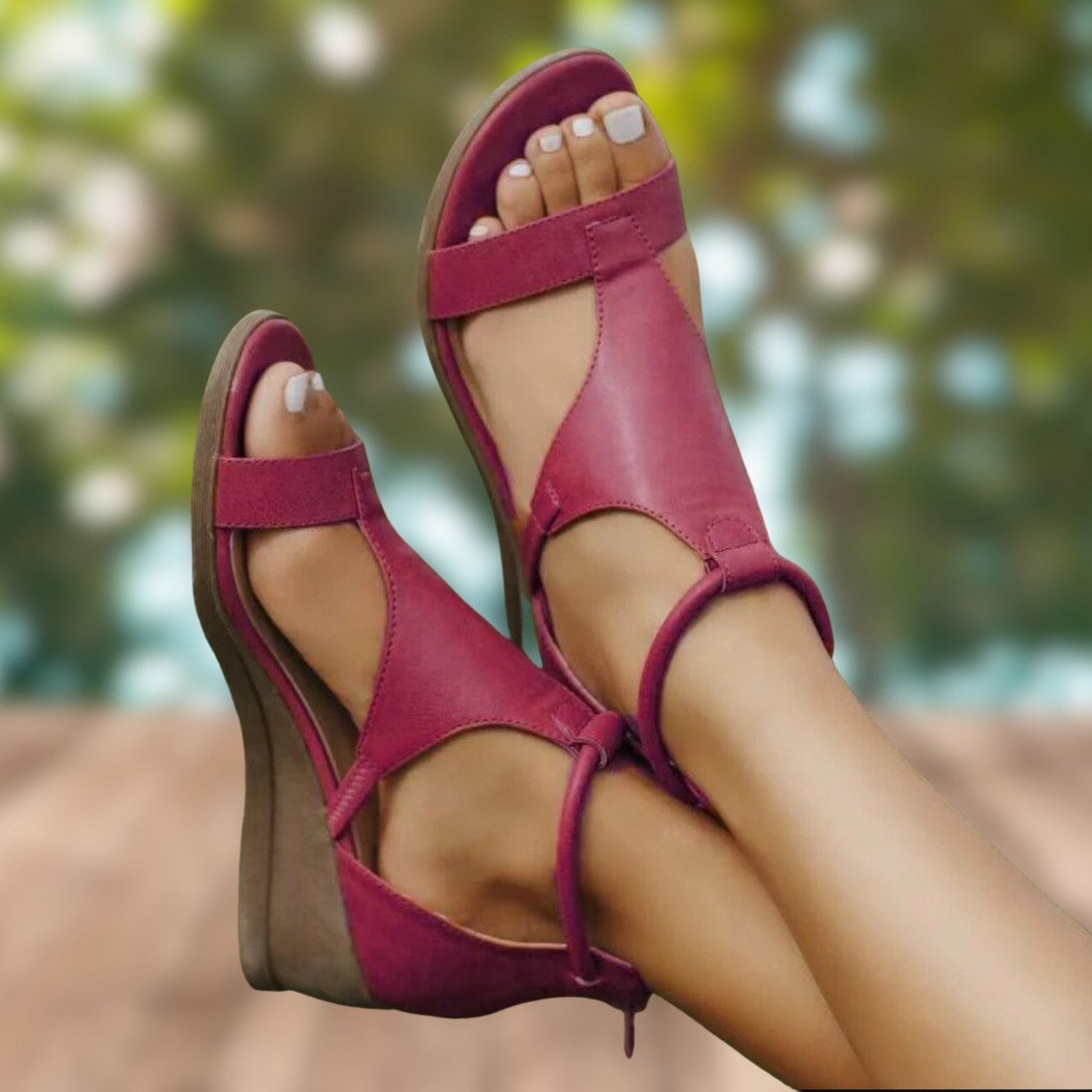 W&W Mode | Vintage orthopädische Ledersandalen super bequem mit Absatz