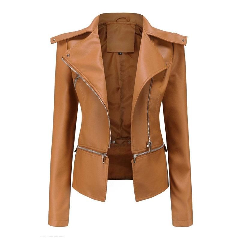 WW | Gothic Soft Leather Jacket with Lapel and Breathable Zipper Design