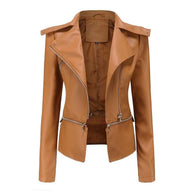WW | Gothic Soft Leather Jacket with Lapel and Breathable Zipper Design