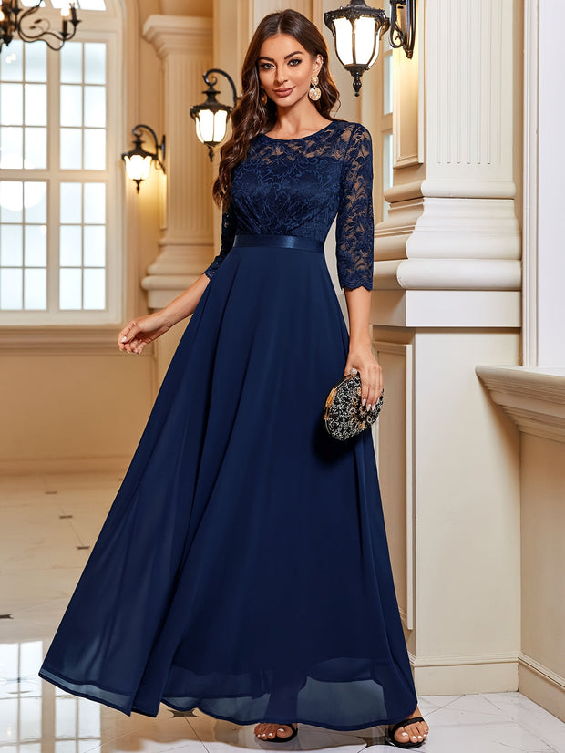 WW | Elegantes Maxi Kleid Mit Spitze Und Chiffon Für Damen
