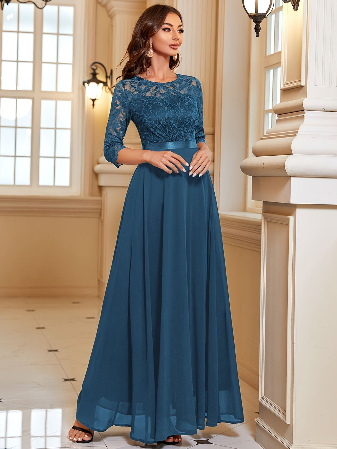 W&W Mode | Elegantes Maxi Kleid Mit Spitze Und Chiffon Für Damen
