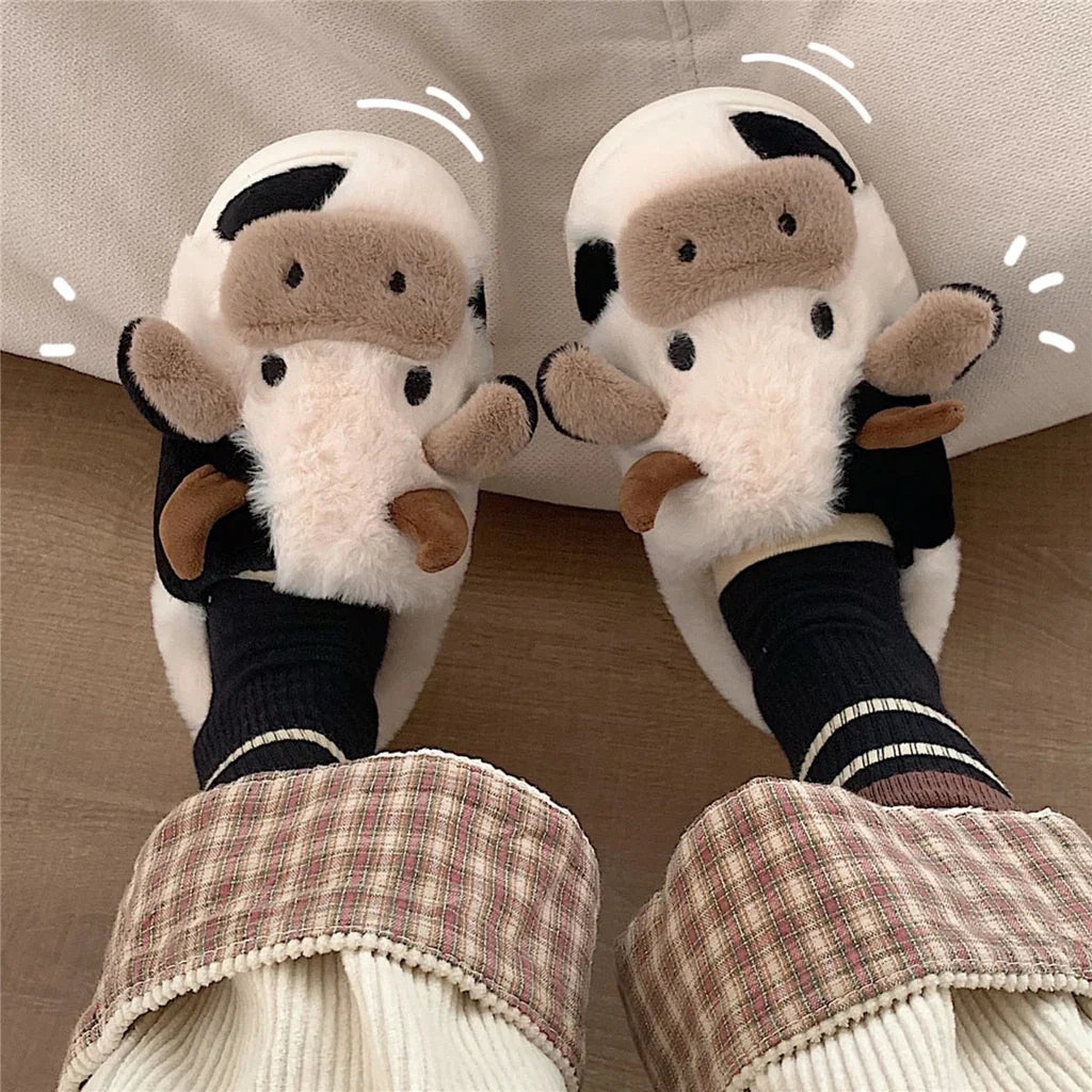 WW | Plüschhausschuhe Mit Tierischer Kuh Für Frauen