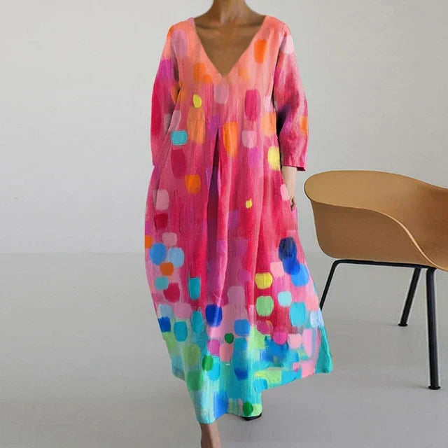 W&W Mode | Elegantes Farbenfrohes Sommerkleid mit Print