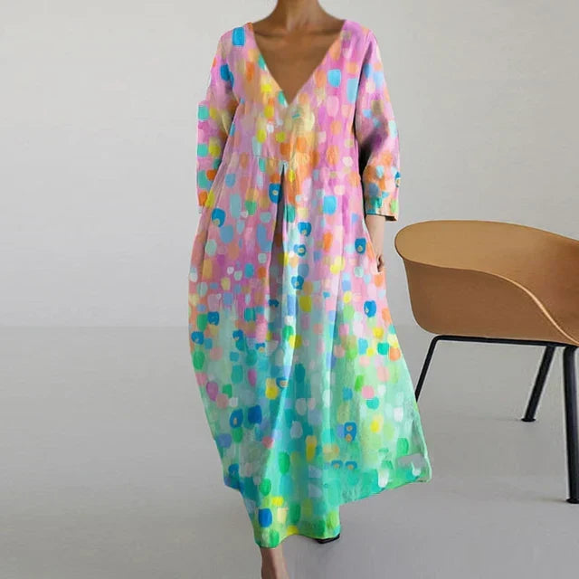 W&W Mode | Elegantes Farbenfrohes Sommerkleid mit Print