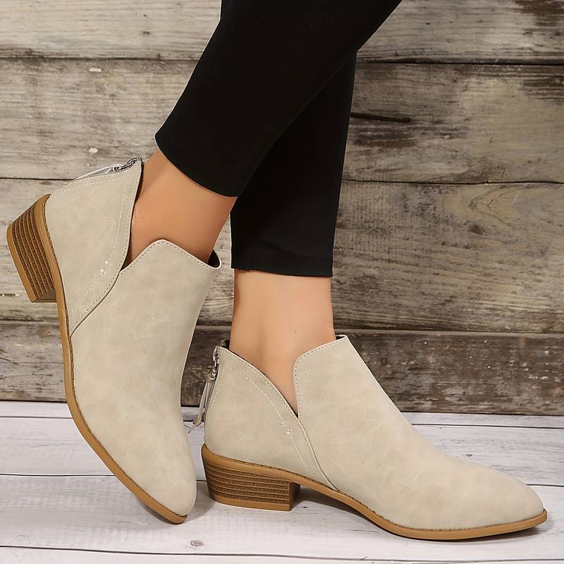 W&W Mode | Lässige Rutschfeste Stiefelette mit Spitzer Zehenpartie und Reißverschluss