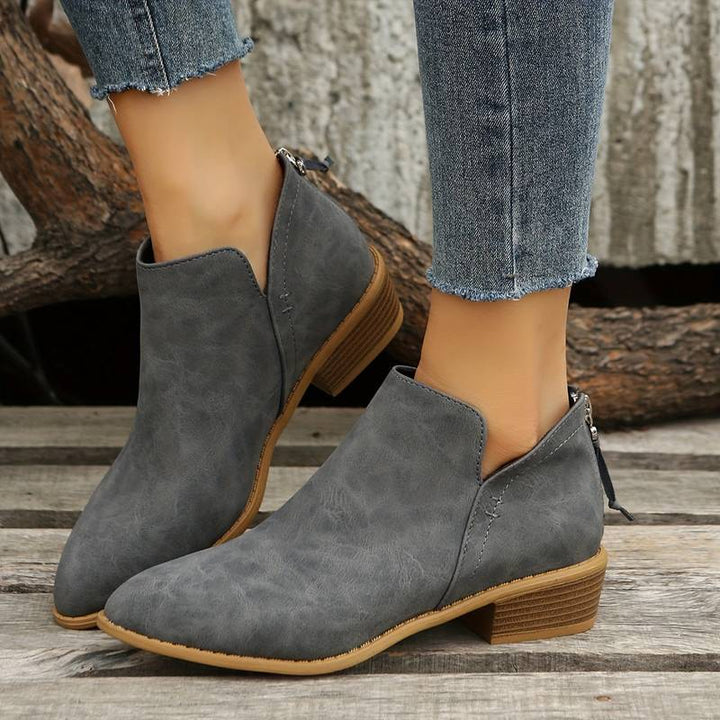 W&W Mode | Lässige Rutschfeste Stiefelette mit Spitzer Zehenpartie und Reißverschluss