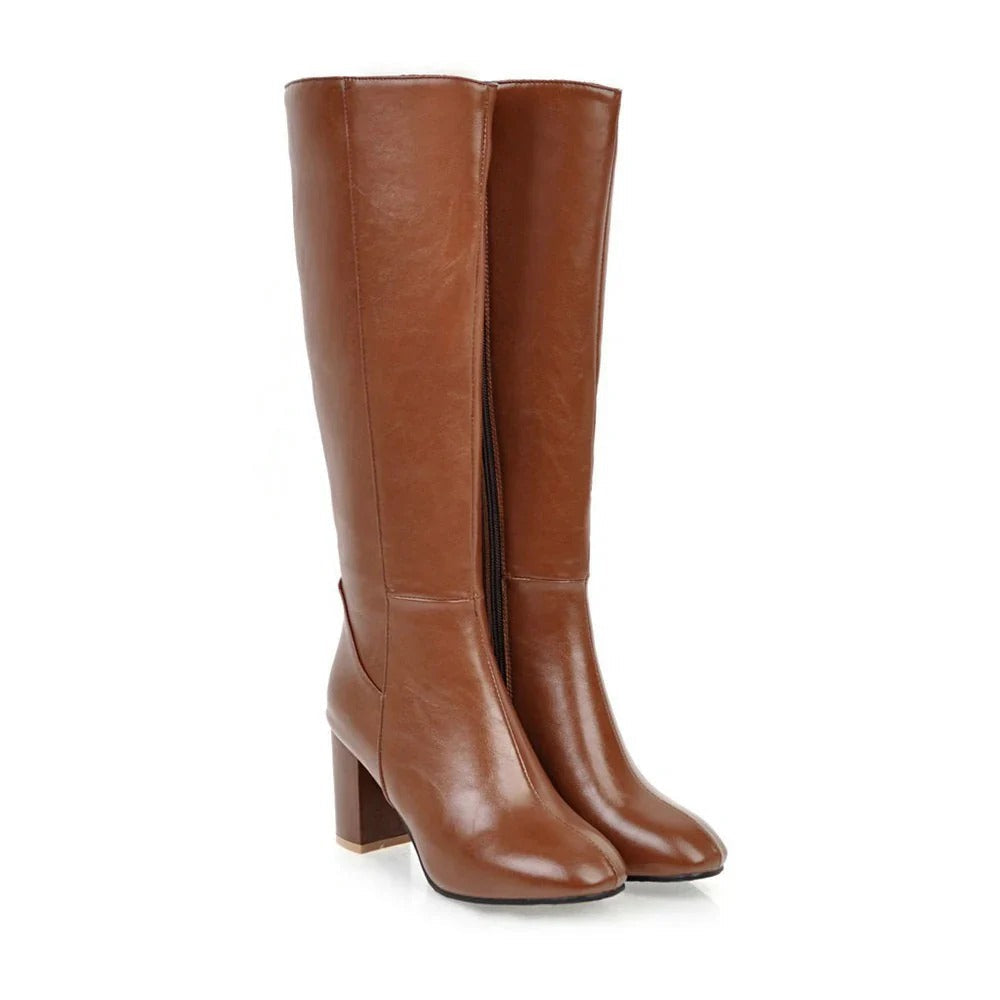 WW | Damen Stiefel Mit Absatz Knielange Stiefel Mit Reißverschluss