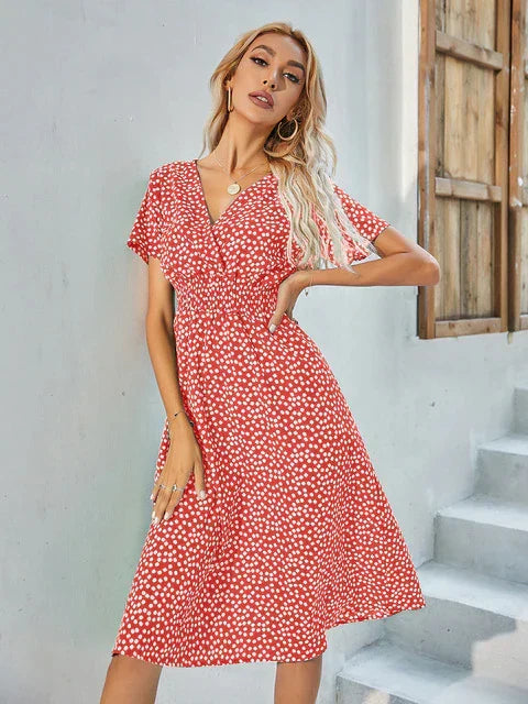 W&W Mode - Kurzärmeliges A-Linie Kleid