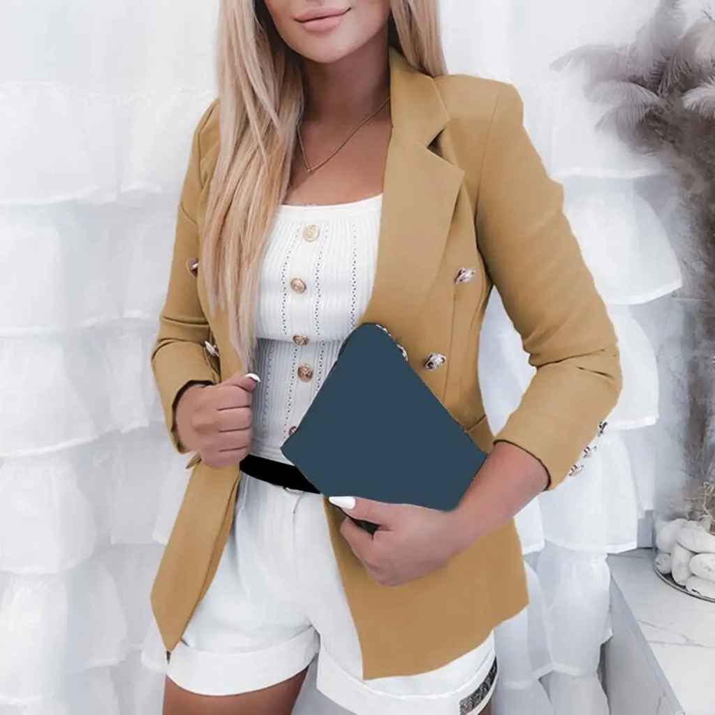 WW | Doppel Kariertes Slim Fit Weißes Damenblazer