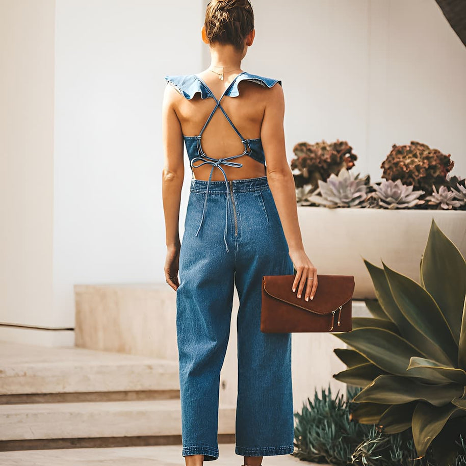 DenimDynasty™ - Denim-Overall mit offenem Rücken