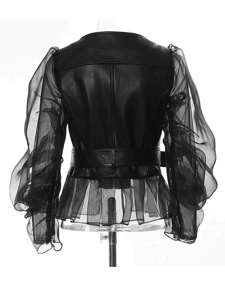 Damen Lederjacke aus PU-Leder mit langen Ärmeln und Reißverschluss