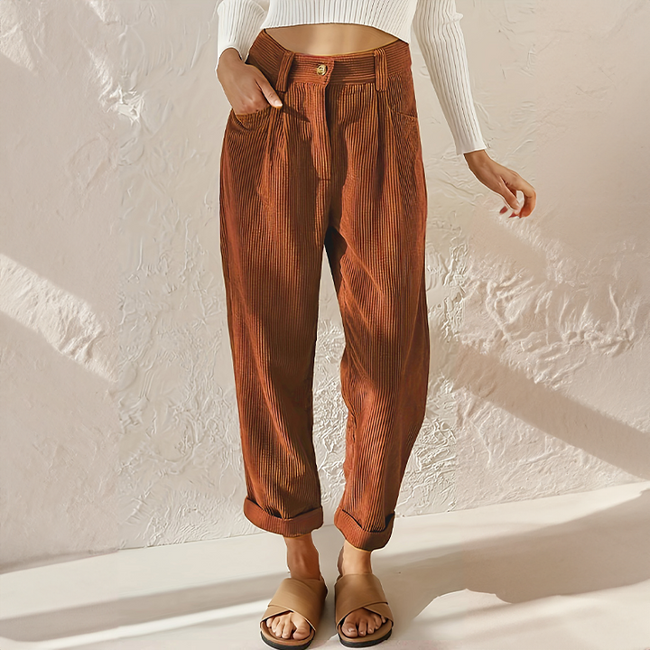 Lässige Damen-Cordhose mit hohem elastischem Bund