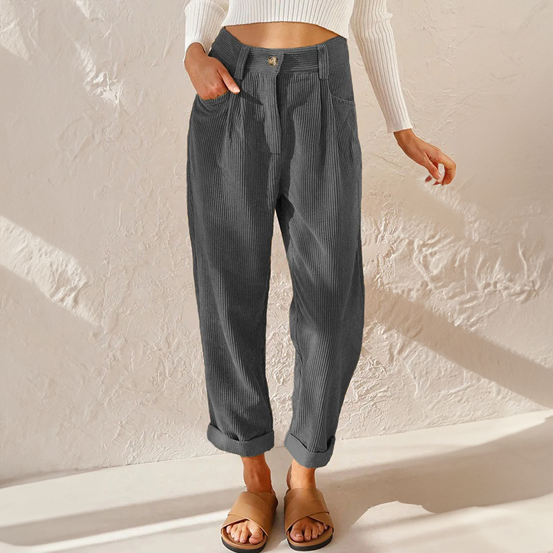 Lässige Damen-Cordhose mit hohem elastischem Bund