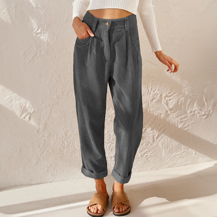 Lässige Damen-Cordhose mit hohem elastischem Bund