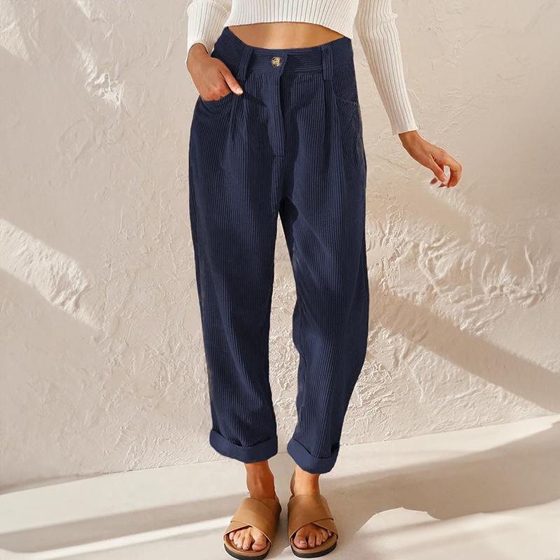 Lässige Damen-Cordhose mit hohem elastischem Bund