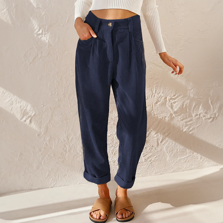 Lässige Damen-Cordhose mit hohem elastischem Bund