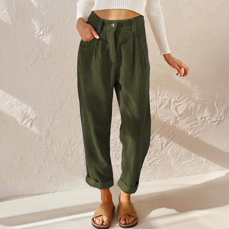 Lässige Damen-Cordhose mit hohem elastischem Bund