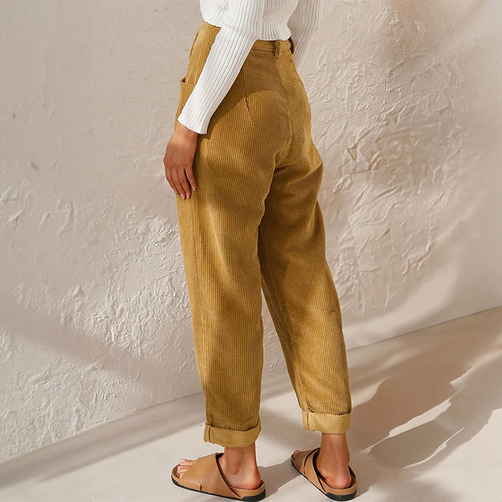 Lässige Damen-Cordhose mit hohem elastischem Bund