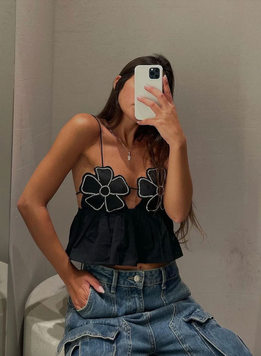 WW | Strassverziertes Crop-Top Für Frauen