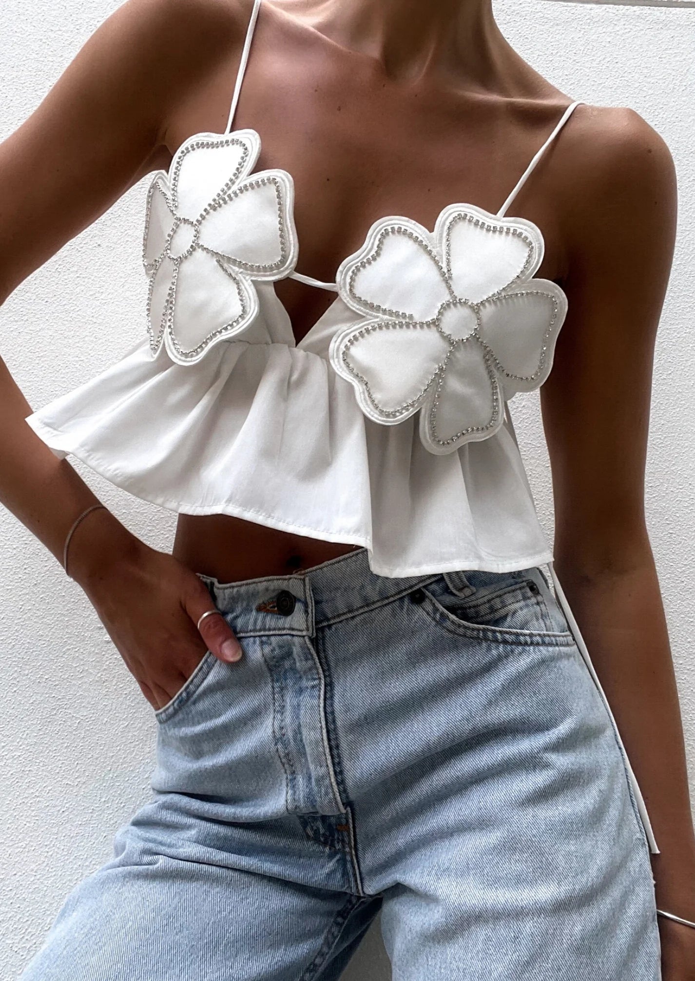 WW | Strassverziertes Crop-Top Für Frauen