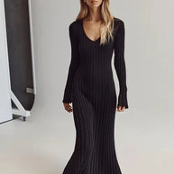 Jean™ - Schickes Midikleid mit geripptem V-Ausschnitt