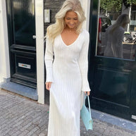 Jean™ - Schickes Midikleid mit geripptem V-Ausschnitt