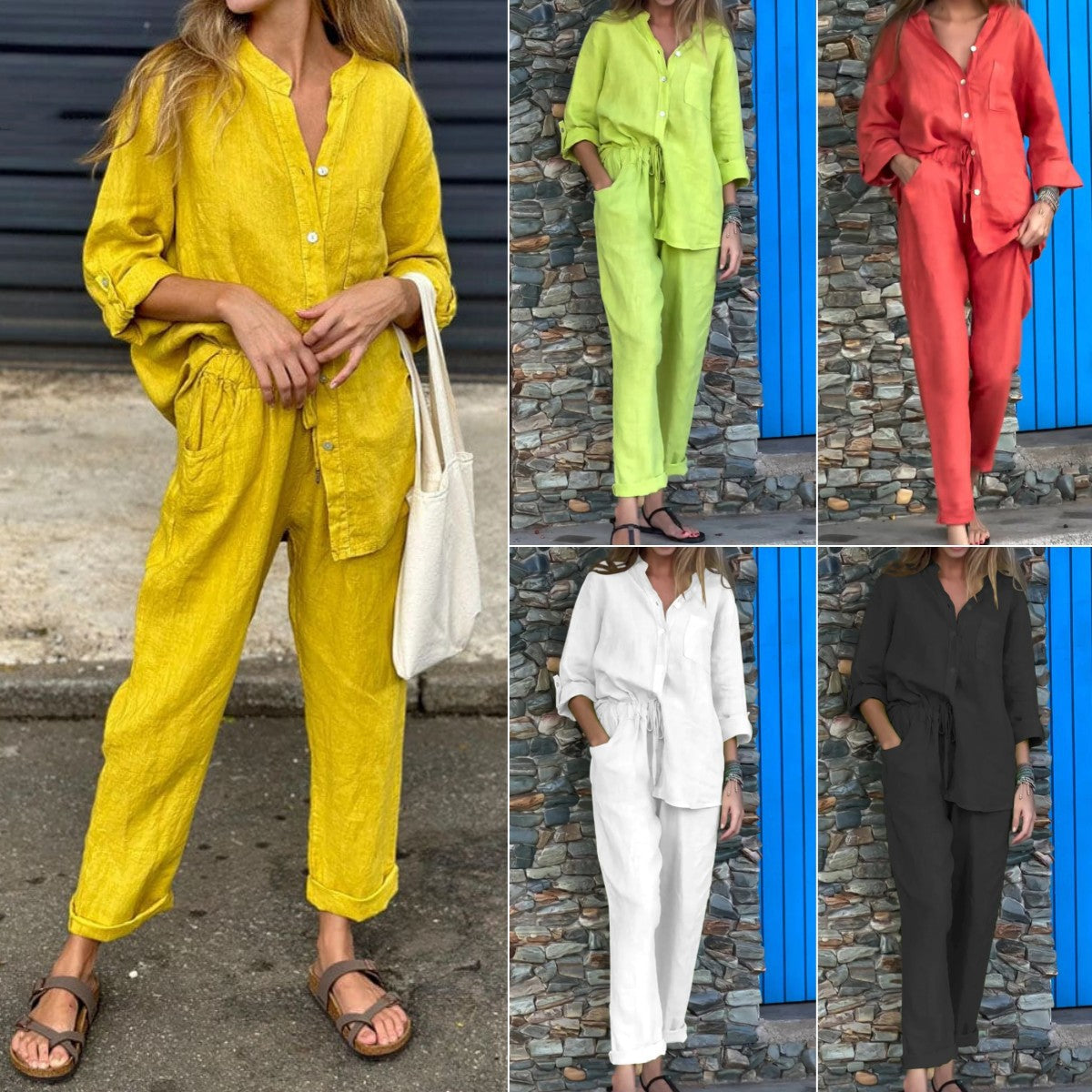 WW | Langarmhemd und Hose aus Baumwolle und Leinen für Damen