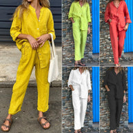 WW | Langarmhemd und Hose aus Baumwolle und Leinen für Damen