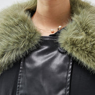 WW | Schwarze Pelzkragen Patchwork Feine Baumwollgefüllte Damen Wintermäntel