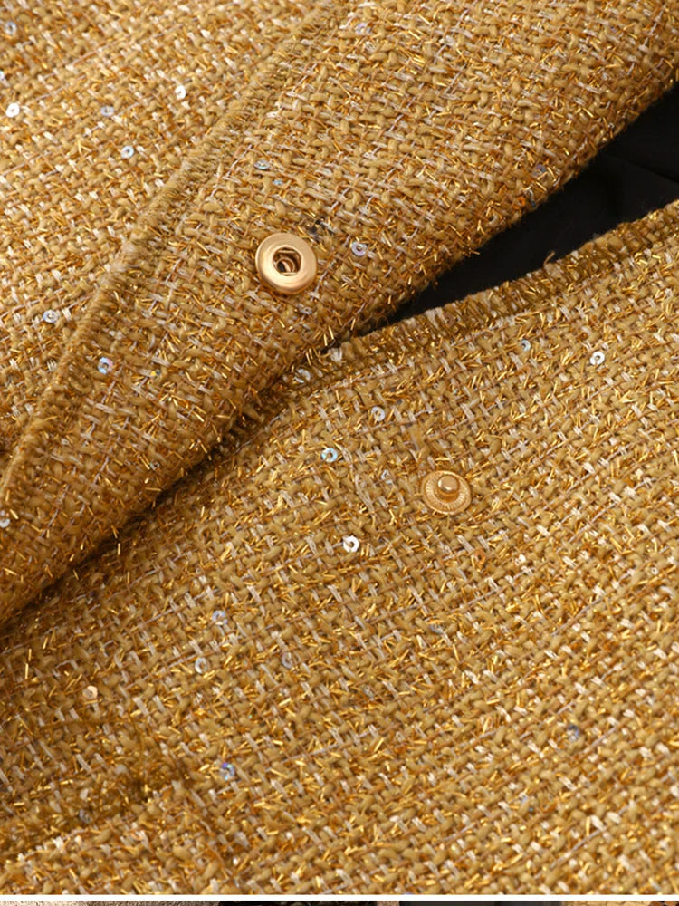 WW - Damen Locker geschnittene Pailletten Gold Bomberjacke mit Stehkragen