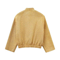 WW - Damen Locker geschnittene Pailletten Gold Bomberjacke mit Stehkragen