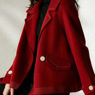 WW | Weinrot Peter Pan Kragen Knopf Patchwork Wollmäntel