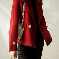 WW | Weinrot Peter Pan Kragen Knopf Patchwork Wollmäntel