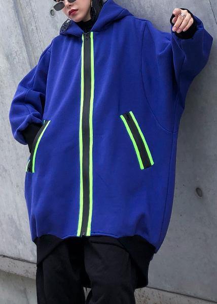 WW | Kapuzenzipper-Tunika-Muster blau dick Kleider Mäntel