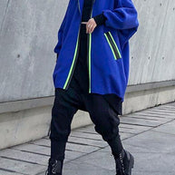 WW | Kapuzenzipper-Tunika-Muster blau dick Kleider Mäntel