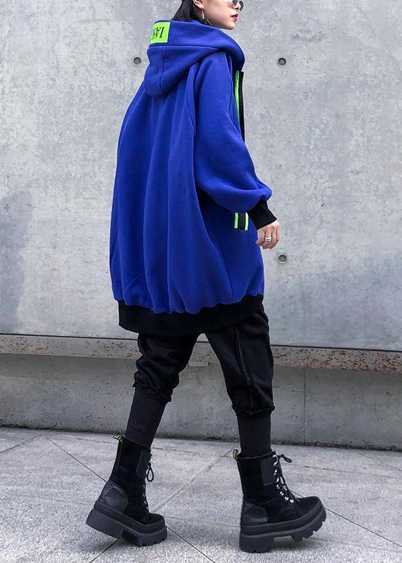 WW | Kapuzenzipper-Tunika-Muster blau dick Kleider Mäntel