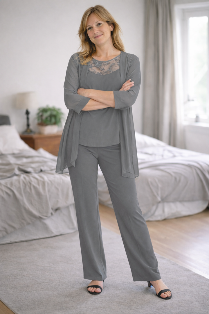 W&W Mode Damen Dreiteiler Anzug Set Blazer Hose Weste