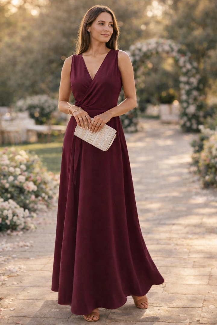 W&W Mode Maxikleid Damen lang elegant V-Ausschnitt ärmellos