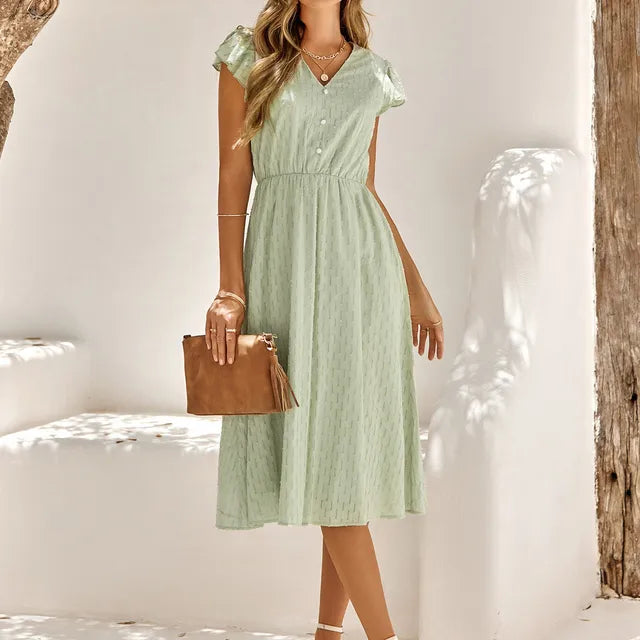 WW | Elegantes Midi Kleid Mit V-ausschnitt