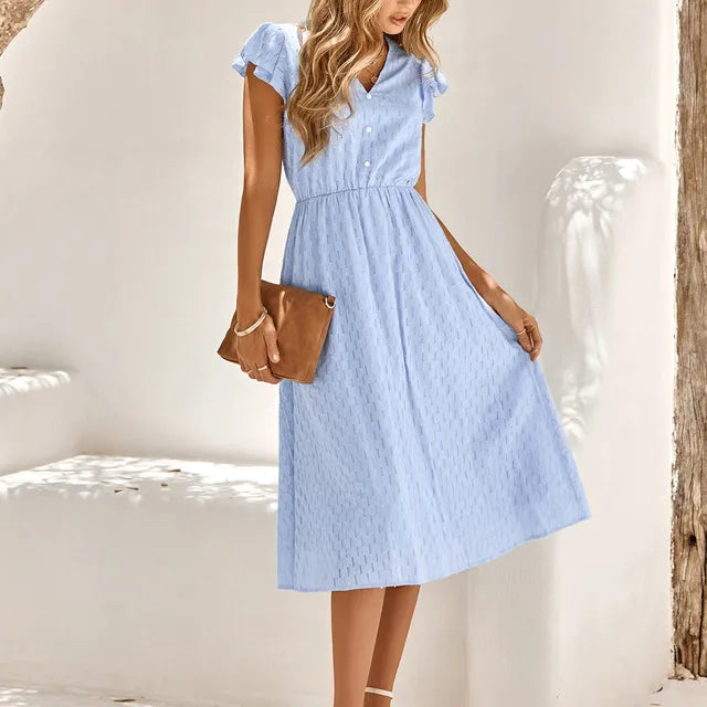 Damen Midi-Kleid mit V-Ausschnitt