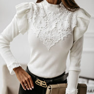 WW | Rollkragenpullover mit Rüschen und Spitzendetails
