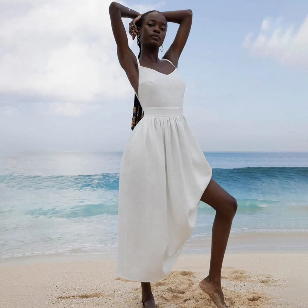 WW | Elegante Original Grün Bequeme Leinenkleid