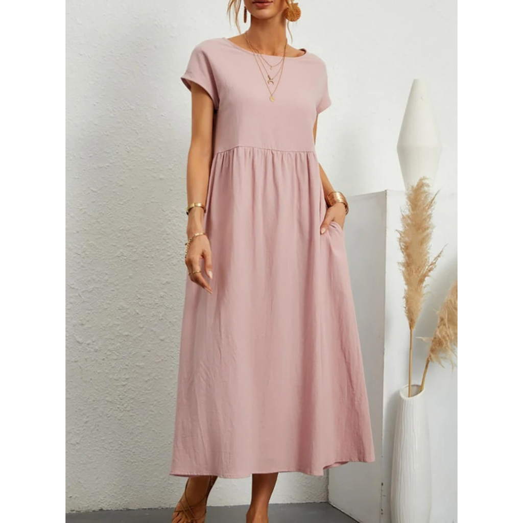 WW | Elegantes Leinenkleid Mit O-hals