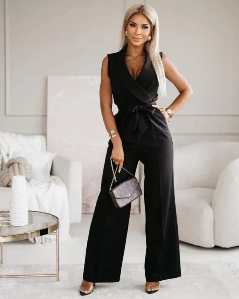 W&W Mode | Jumpsuit ärmellos V Ausschnitt weit geschnittener Jumpsuit Damenbekleidung
