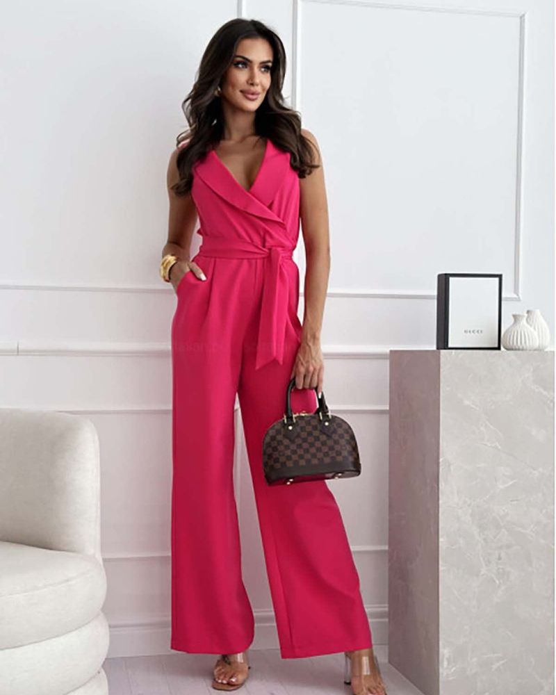 W&W Mode | Jumpsuit ärmellos V Ausschnitt weit geschnittener Jumpsuit Damenbekleidung
