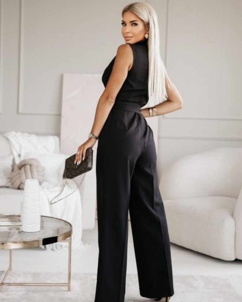 W&W Mode | Jumpsuit ärmellos V Ausschnitt weit geschnittener Jumpsuit Damenbekleidung