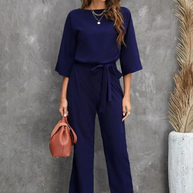 WW | Jumpsuit Weite Beinform Taillengürtel Dreiviertelärmel Elegante Passform