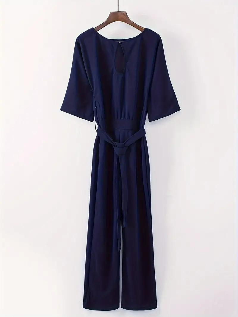 WW | Jumpsuit Weite Beinform Taillengürtel Dreiviertelärmel Elegante Passform