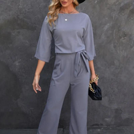 WW | Jumpsuit Weite Beinform Taillengürtel Dreiviertelärmel Elegante Passform